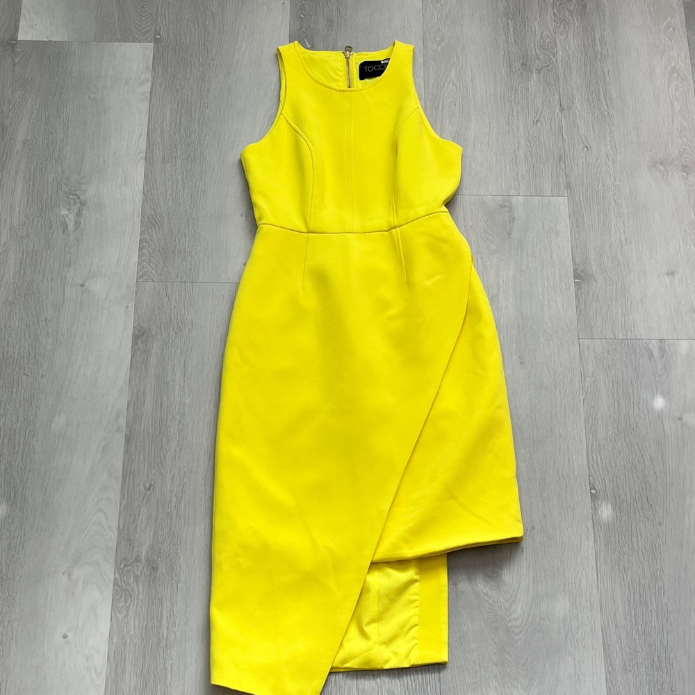 TOCCIN NY NEON YELLOW SHEATH DRESS PONTE THICK LINED NEWSCASTER 0